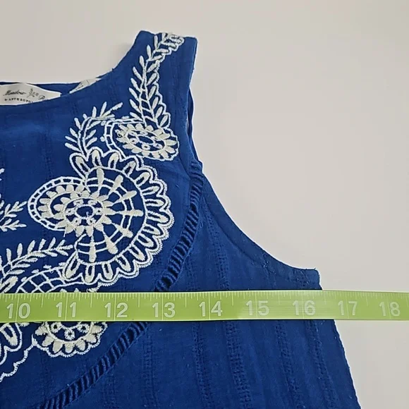 Anthropologie Meadow Rue sleeveles blue dress embroidered scallop hem women's 0 - Picture 14 of 15